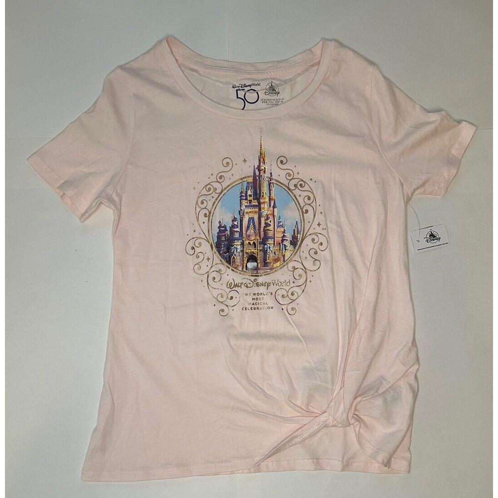Walt Disney World 50th Anniversary Cinderella's Castle Pink T-Shirt Women's XS